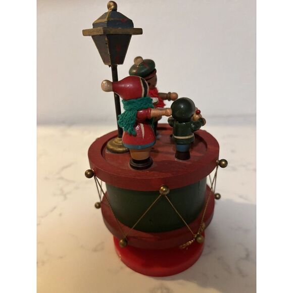 Christmas Wood Revolving Music Box Carolers Dog Drum "Joy To the World " - Picture 3 of 4